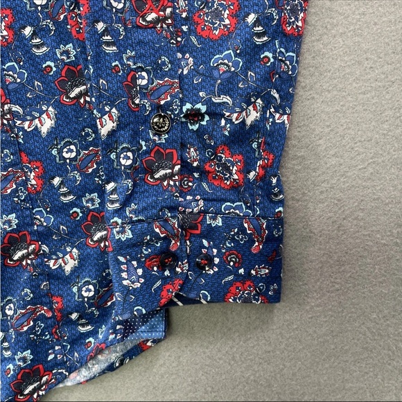 Au Noir Men's Shirt Button Up Long Sleeve Size 4 Large Blue Floral Flowers - Picture 4 of 8